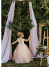 Peach Pink Sequin Tulle V Back Flower Girl Dress